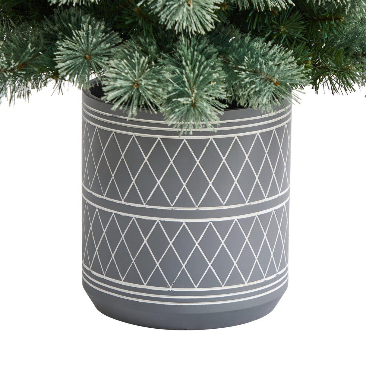 4.5’ Nova Scotia Artificial Christmas Tree in Engraved Geometric Stone Planter-Christmas Tree-Parc Decor