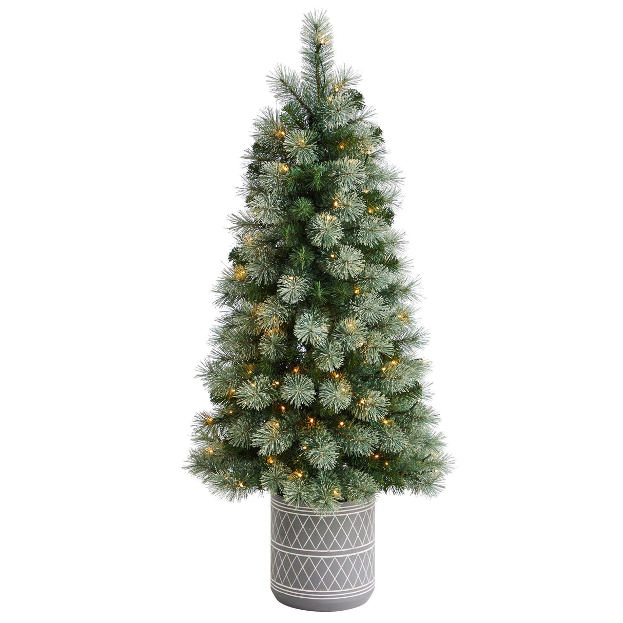 4.5’ Nova Scotia Artificial Christmas Tree in Engraved Geometric Stone Planter-Christmas Tree-Parc Decor