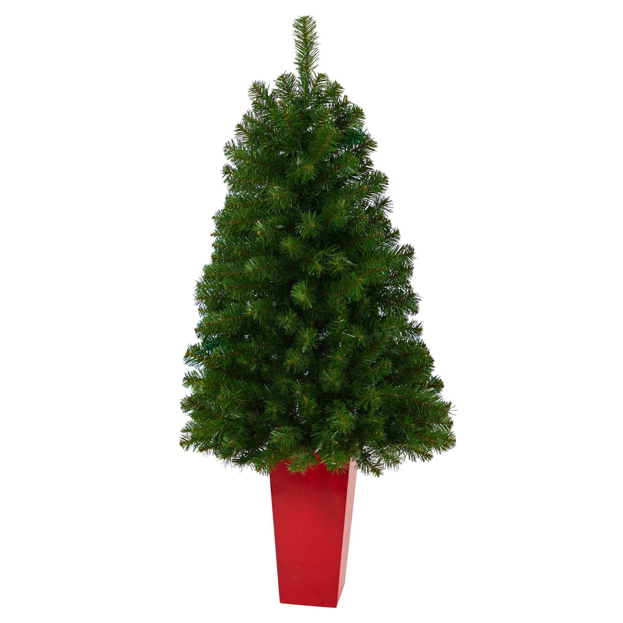 4.5’ Virginia Fir Artificial Christmas Tree with 100 Clear Lights and 223 Bendable Branches in Red Planter-Christmas Tree-Parc Decor