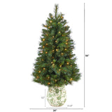 4.5’ West Virginia Mountain Pine Artificial Christmas Tree with 100 Clear Lights and 322 Bendable Branches in Floral Print Planter-Christmas Tree-Parc Decor