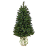 4.5’ West Virginia Mountain Pine Artificial Christmas Tree with 100 Clear Lights and 322 Bendable Branches in Floral Print Planter-Christmas Tree-Parc Decor