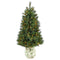 4.5’ West Virginia Mountain Pine Artificial Christmas Tree with 100 Clear Lights and 322 Bendable Branches in Floral Print Planter-Christmas Tree-Parc Decor