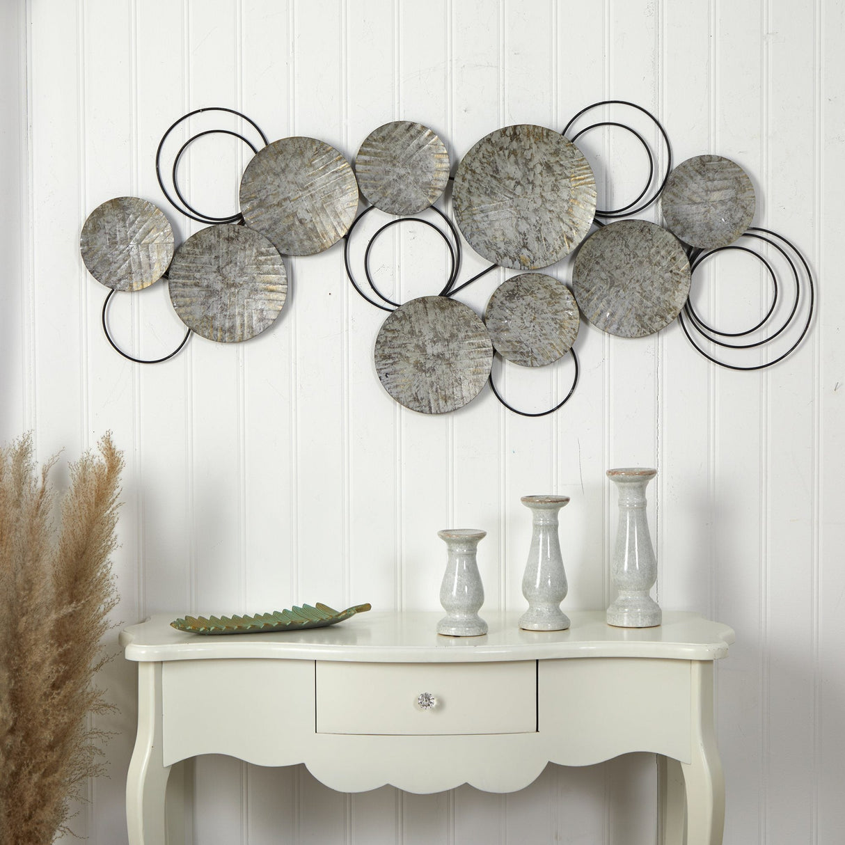4.5’ x 2’ Galvanized Embossed Metal Discs Wall Art Decor-Parc Decor