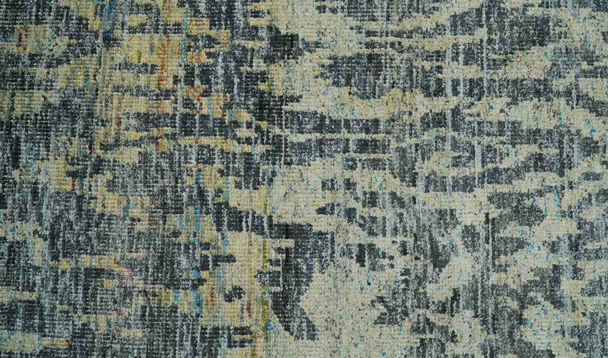 4.5x6.5 Hand Knotted Beige and Charcoal Modern Abstract Recycled Silk Area Rug