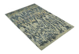 4.5x6.5 Hand Knotted Beige and Charcoal Modern Abstract Recycled Silk Area Rug