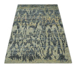 4.5x6.5 Hand Knotted Beige and Charcoal Modern Abstract Recycled Silk Area Rug