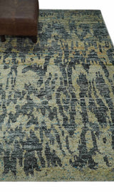 4.5x6.5 Hand Knotted Beige and Charcoal Modern Abstract Recycled Silk Area Rug