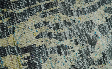 4.5x6.5 Hand Knotted Beige and Charcoal Modern Abstract Recycled Silk Area Rug