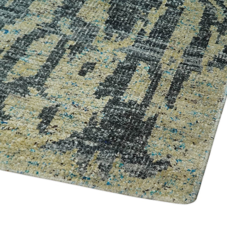 4.5x6.5 Hand Knotted Beige and Charcoal Modern Abstract Recycled Silk Area Rug