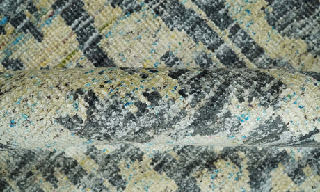 4.5x6.5 Hand Knotted Beige and Charcoal Modern Abstract Recycled Silk Area Rug