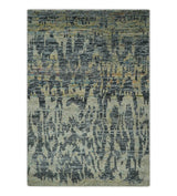 4.5x6.5 Hand Knotted Beige and Charcoal Modern Abstract Recycled Silk Area Rug