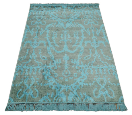 4.5x6.5 Hand Knotted Blue and Brown Modern Persian Style Art Silk Area Rug