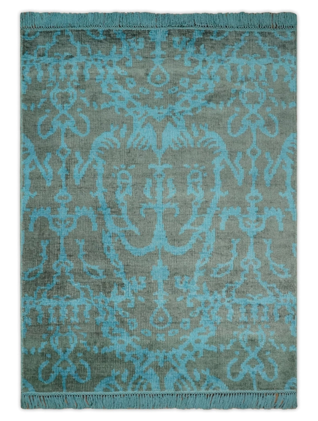 4.5x6.5 Hand Knotted Blue and Brown Modern Persian Style Art Silk Area Rug