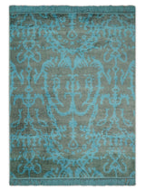 4.5x6.5 Hand Knotted Blue and Brown Modern Persian Style Art Silk Area Rug