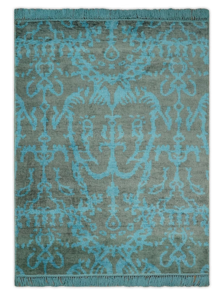 4.5x6.5 Hand Knotted Blue and Brown Modern Persian Style Art Silk Area Rug