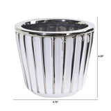 4.75” Ceramic White Vase with Silver Burnishing-Parc Decor