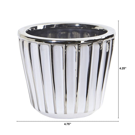 4.75” Ceramic White Vase with Silver Burnishing-Parc Decor