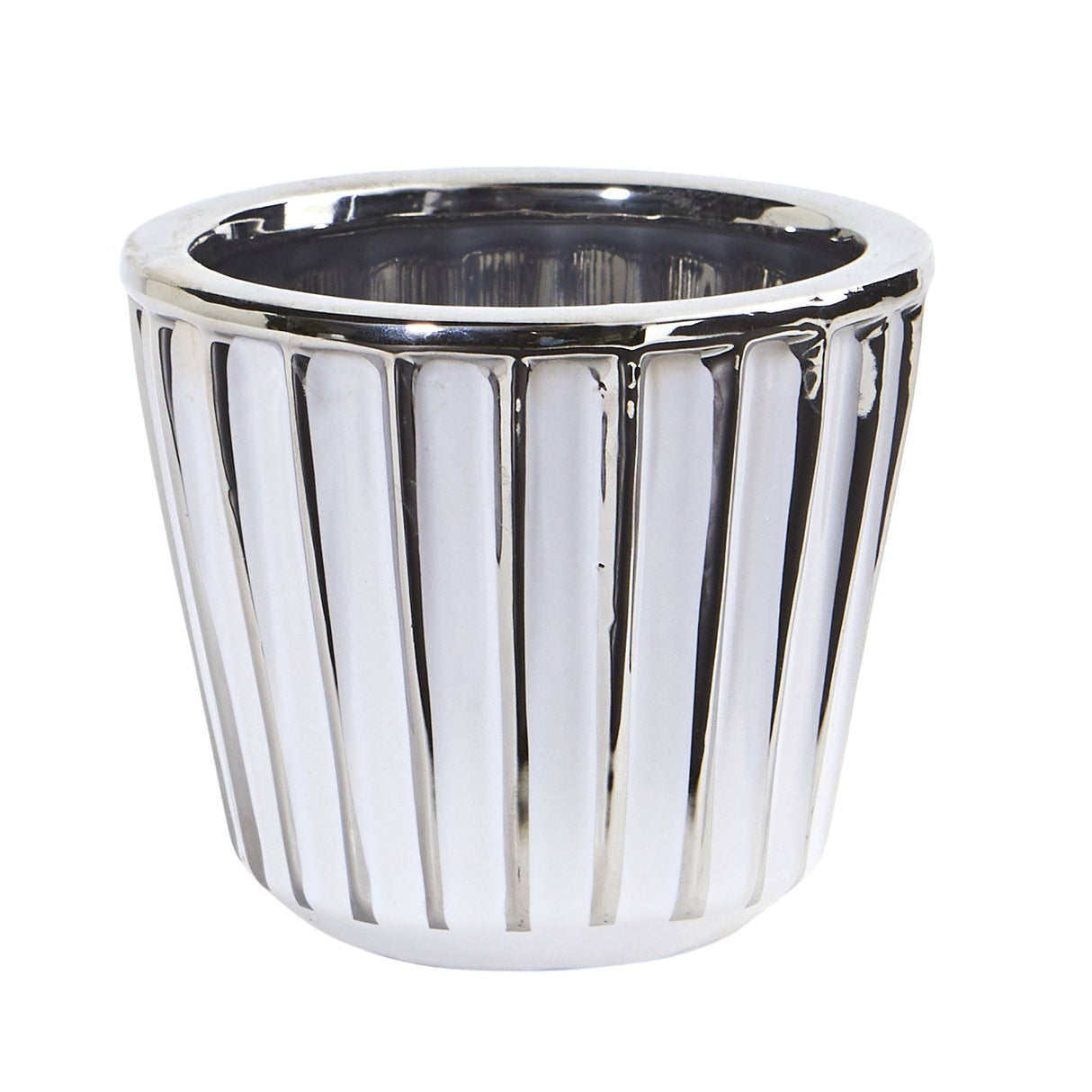 4.75” Ceramic White Vase with Silver Burnishing-Parc Decor