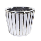 4.75” Ceramic White Vase with Silver Burnishing-Parc Decor