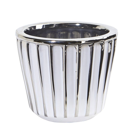 4.75” Ceramic White Vase with Silver Burnishing-Parc Decor