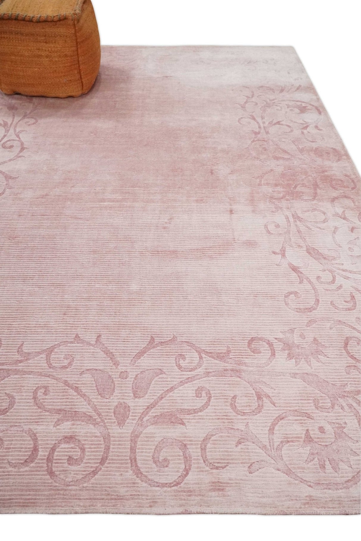 4x6 and 6x9 Hand Woven and Carved Pink Floral Art Silk Rug | KNT2-Area Rug-Parc Decor