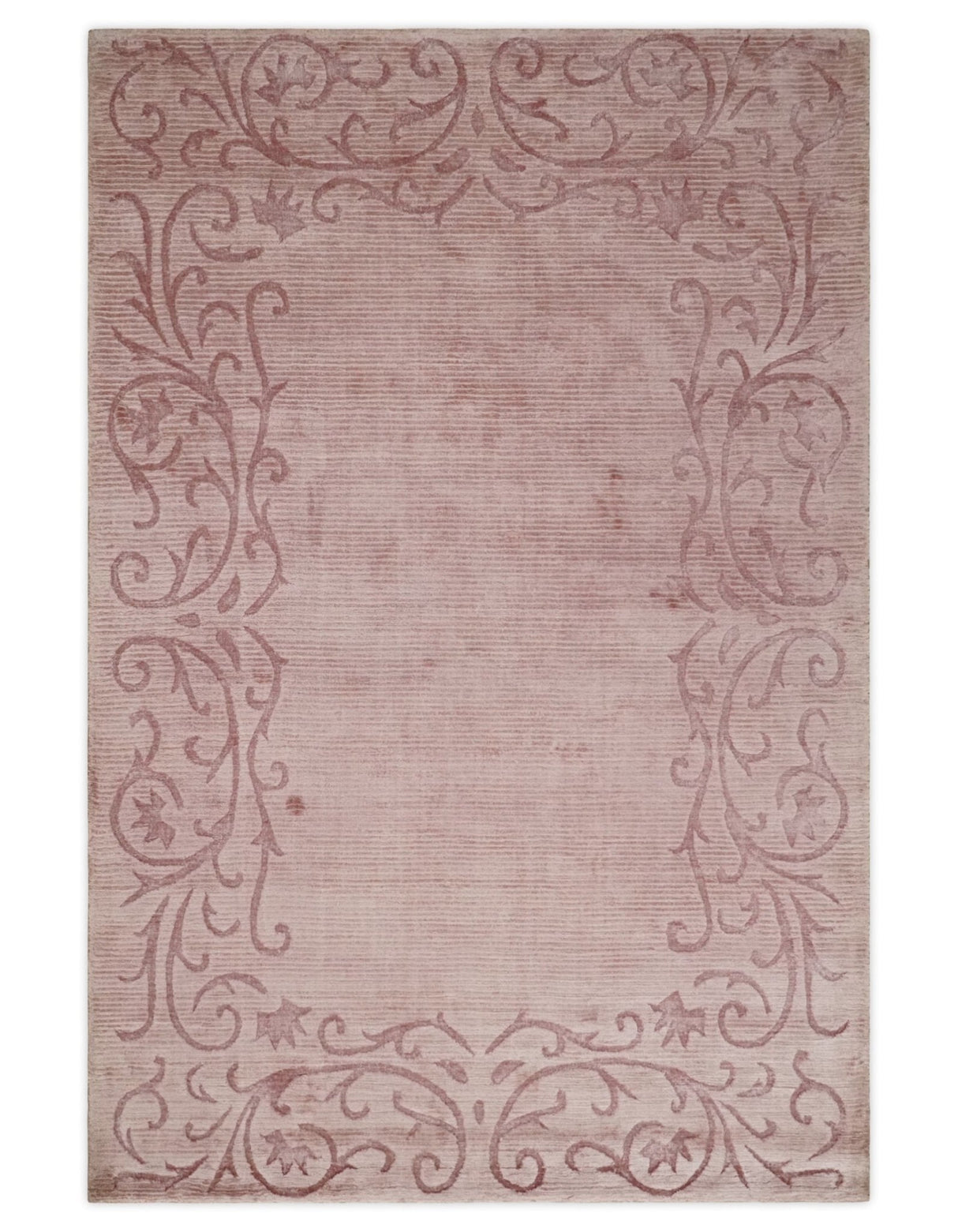 4x6 and 6x9 Hand Woven and Carved Pink Floral Art Silk Rug | KNT2-Area Rug-Parc Decor