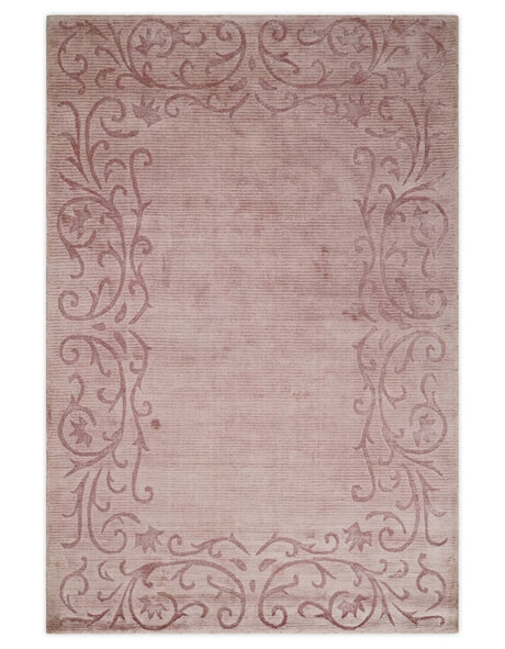 4x6 and 6x9 Hand Woven and Carved Pink Floral Art Silk Rug | KNT2-Area Rug-Parc Decor