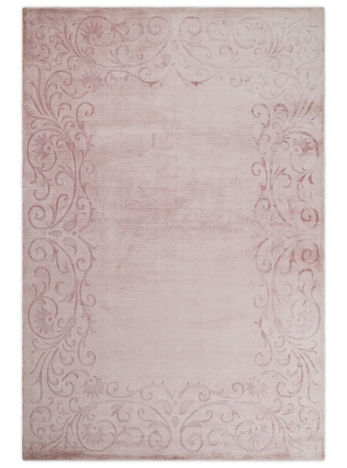 4x6 and 6x9 Hand Woven and Carved Pink Floral Art Silk Rug | KNT2-Area Rug-Parc Decor