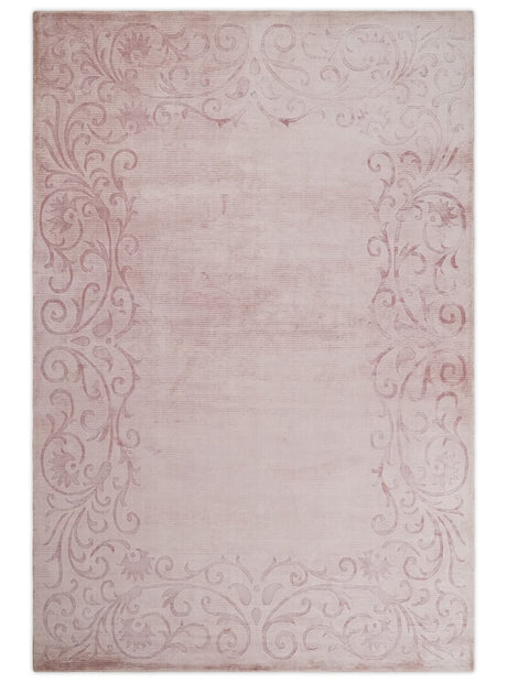 4x6 and 6x9 Hand Woven and Carved Pink Floral Art Silk Rug | KNT2-Area Rug-Parc Decor