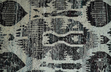 4x6 and 8x10 Hand Knotted Ivory, Charcoal and Brown Antique Persian Style Recycled Silk Area Rug