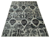 4x6 and 8x10 Hand Knotted Ivory, Charcoal and Brown Antique Persian Style Recycled Silk Area Rug