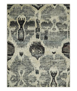 4x6 and 8x10 Hand Knotted Ivory, Charcoal and Brown Antique Persian Style Recycled Silk Area Rug