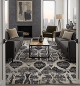 4x6 and 8x10 Hand Knotted Ivory, Charcoal and Brown Antique Persian Style Recycled Silk Area Rug
