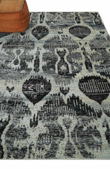 4x6 and 8x10 Hand Knotted Ivory, Charcoal and Brown Antique Persian Style Recycled Silk Area Rug