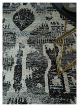 4x6 and 8x10 Hand Knotted Ivory, Charcoal and Brown Antique Persian Style Recycled Silk Area Rug