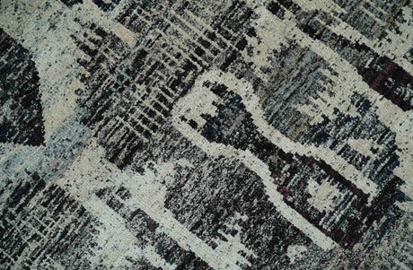 4x6 and 8x10 Hand Knotted Ivory, Charcoal and Brown Antique Persian Style Recycled Silk Area Rug