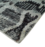 4x6 and 8x10 Hand Knotted Ivory, Charcoal and Brown Antique Persian Style Recycled Silk Area Rug