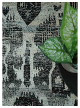 4x6 and 8x10 Hand Knotted Ivory, Charcoal and Brown Antique Persian Style Recycled Silk Area Rug