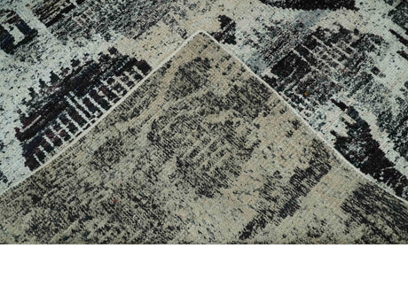 4x6 and 8x10 Hand Knotted Ivory, Charcoal and Brown Antique Persian Style Recycled Silk Area Rug