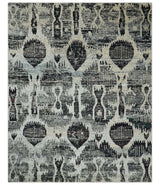 4x6 and 8x10 Hand Knotted Ivory, Charcoal and Brown Antique Persian Style Recycled Silk Area Rug