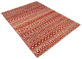 4x6 and 8x10 Hand Knotted Rust, Gold and White Modern Contemporary Southwestern Tribal Trellis Recycled Silk Area Rug