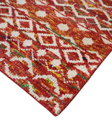 4x6 and 8x10 Hand Knotted Rust, Gold and White Modern Contemporary Southwestern Tribal Trellis Recycled Silk Area Rug