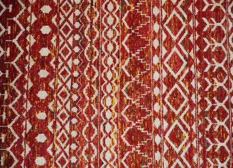 4x6 and 8x10 Hand Knotted Rust, Gold and White Modern Contemporary Southwestern Tribal Trellis Recycled Silk Area Rug