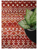 4x6 and 8x10 Hand Knotted Rust, Gold and White Modern Contemporary Southwestern Tribal Trellis Recycled Silk Area Rug