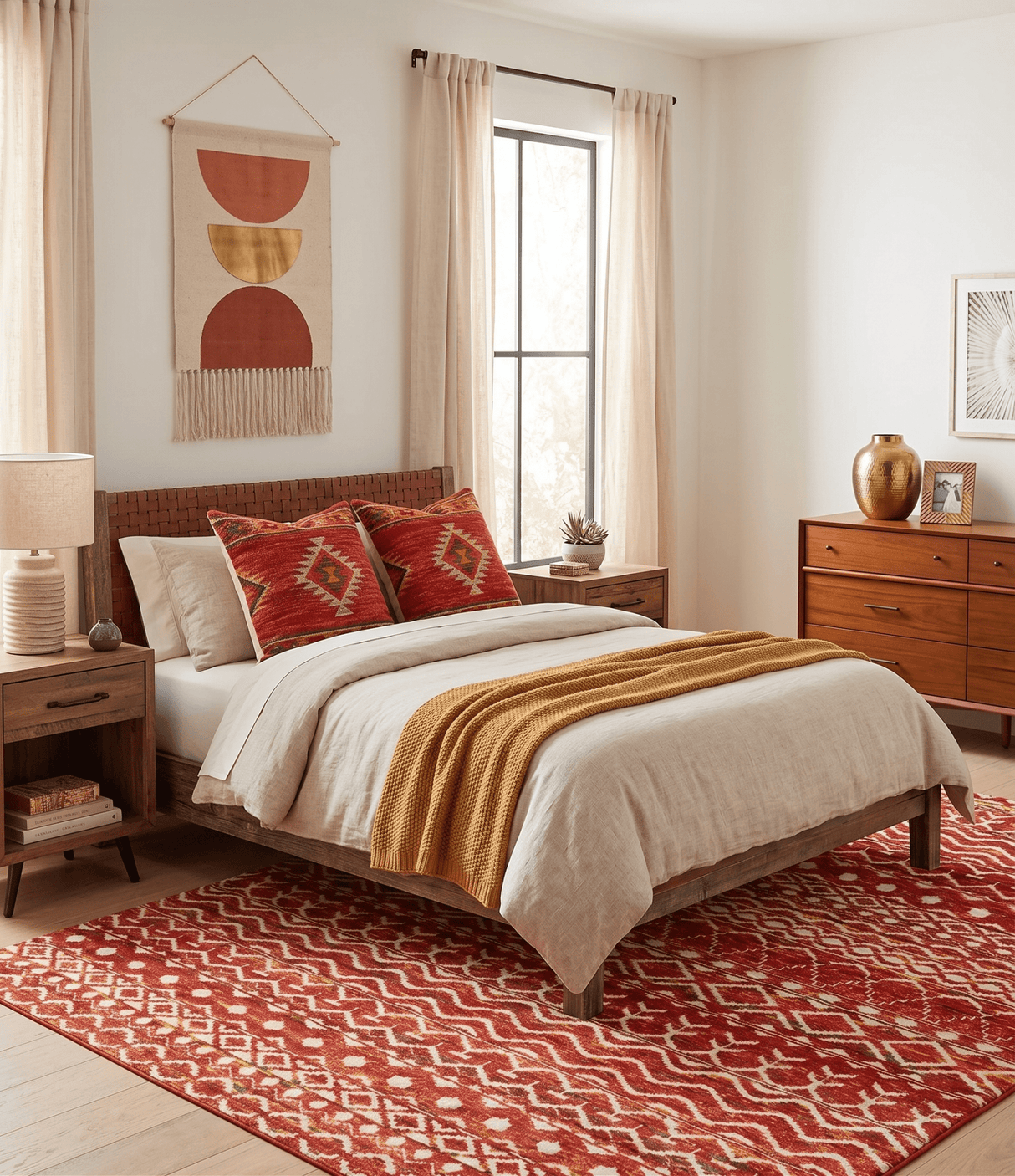 4x6 and 8x10 Hand Knotted Rust, Gold and White Modern Contemporary Southwestern Tribal Trellis Recycled Silk Area Rug