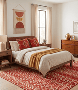 4x6 and 8x10 Hand Knotted Rust, Gold and White Modern Contemporary Southwestern Tribal Trellis Recycled Silk Area Rug