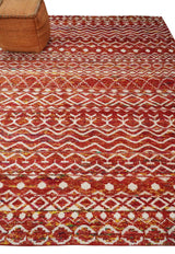 4x6 and 8x10 Hand Knotted Rust, Gold and White Modern Contemporary Southwestern Tribal Trellis Recycled Silk Area Rug