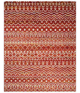 4x6 and 8x10 Hand Knotted Rust, Gold and White Modern Contemporary Southwestern Tribal Trellis Recycled Silk Area Rug