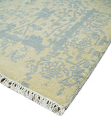 4x6 Fine Hand Knotted Gold and Silver Traditional Persian Style Antique Wool and Silk Rug