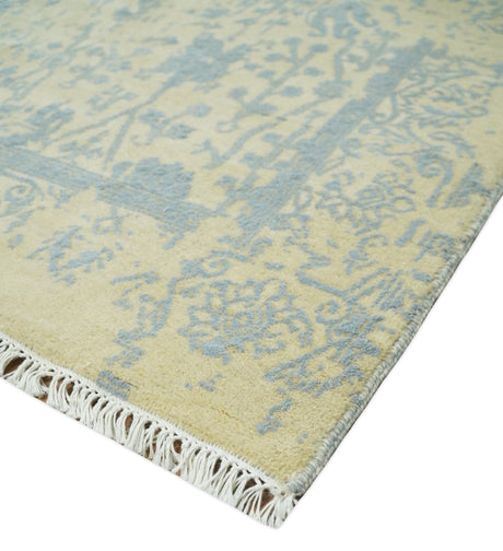 4x6 Fine Hand Knotted Gold and Silver Traditional Persian Style Antique Wool and Silk Rug